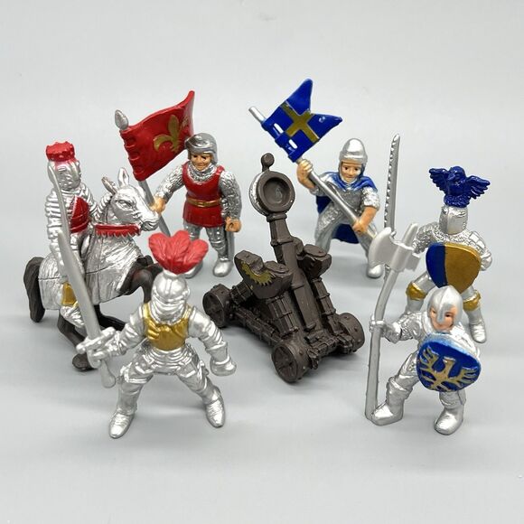 VTG Safari LTD Medieval Knights 2" Miniature 1/32 Figures Horse Catapult 8pc LOT - Picture 1 of 15
